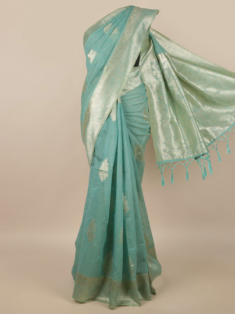 

Pothys Green & Silver-Toned Ethnic Motifs Saree
