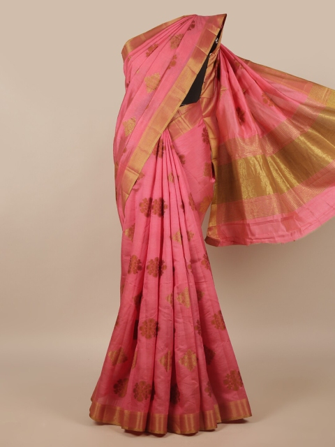 

Pothys Pink & Gold-Toned Woven Design Jute Silk Saree