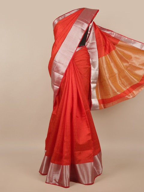 

Pothys Red & Silver-Toned Zari Jute Silk Saree