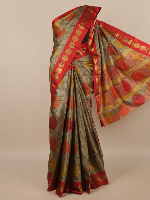 

Pothys Grey & Red Ethnic Motifs Zari Saree