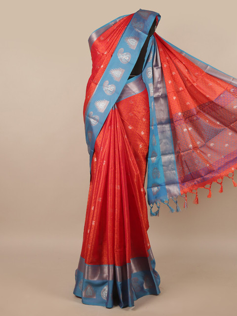 

Pothys Rust & Blue Woven Design Zari Saree