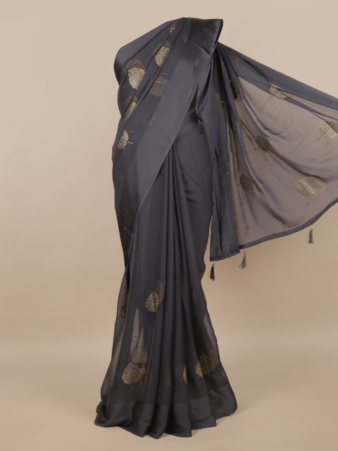 

Pothys Grey & Gold-Toned Floral Saree