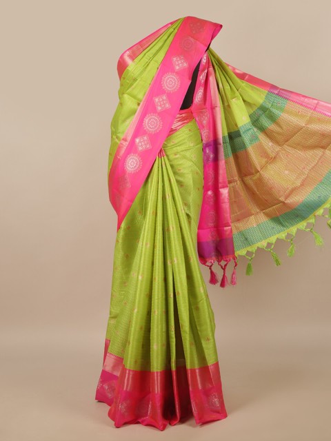 

Pothys Green & Pink Ethnic Motifs Zari Saree