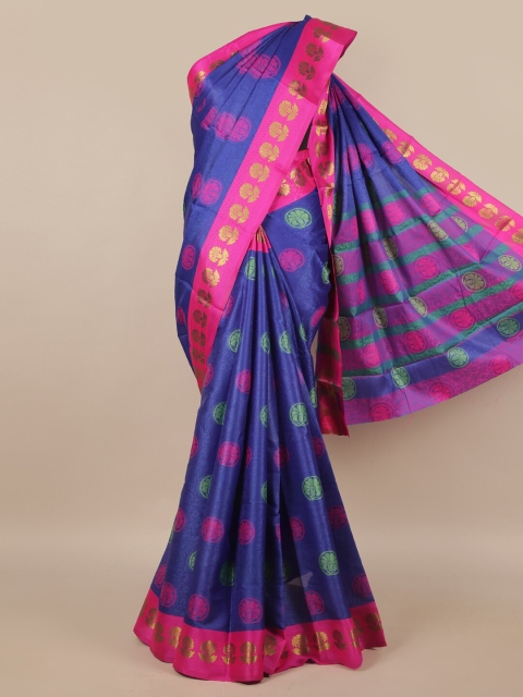 

Pothys Blue & Fuchsia Ethnic Motifs Zari Saree