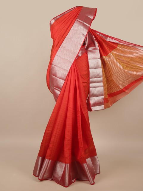 

Pothys Orange & Silver-Toned Woven Design Zari Jute Silk Saree