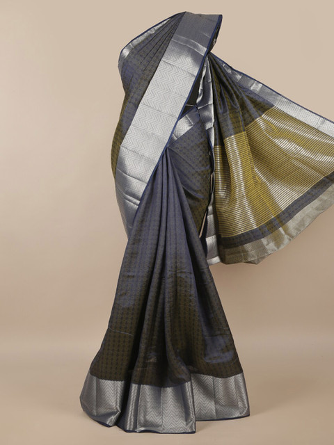 

Pothys Blue & Silver-Toned Ethnic Motifs Zari Jute Silk Saree