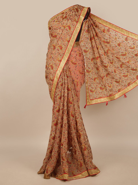 

Pothys Cream-Coloured & Red Floral Saree