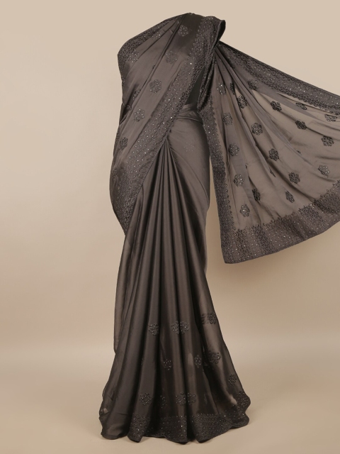 

Pothys Grey & Silver-Toned Floral Beads and Stones Saree