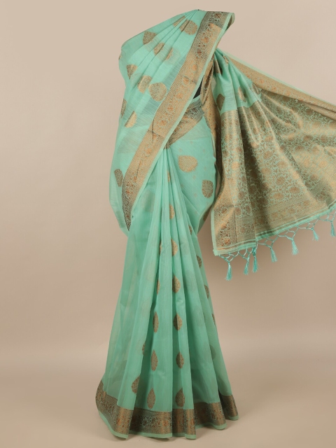 

Pothys Green & Gold-Toned Woven Design Zari Saree