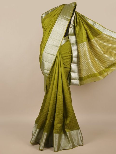 

Pothys Green & Silver-Toned Ethnic Motifs Zari Jute Silk Saree