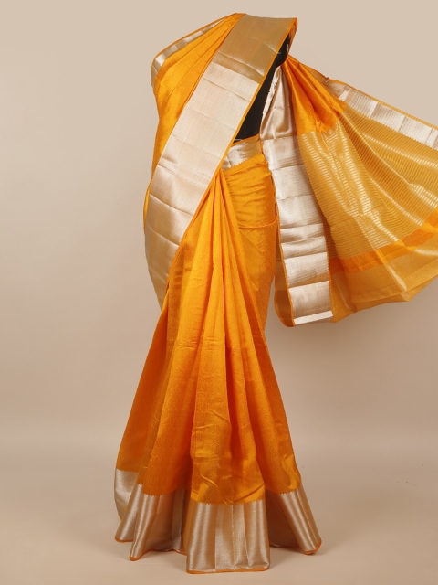 

Pothys Mustard & Silver-Toned Ethnic Motifs Zari Jute Silk Saree