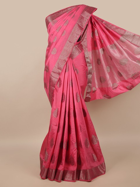 

Pothys Pink & Silver-Toned Ethnic Motifs Zari Jute Silk Saree