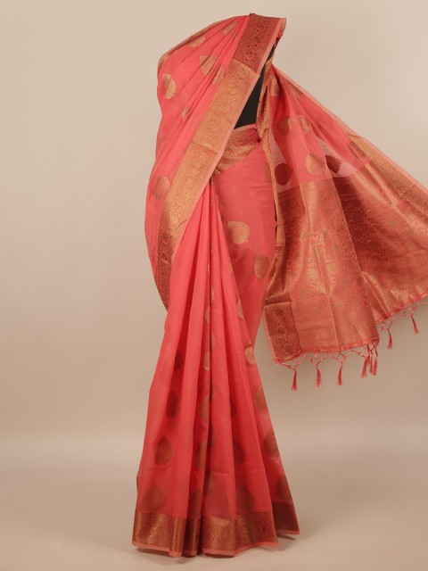 

Pothys Pink & Gold-Toned Woven Design Zari Saree