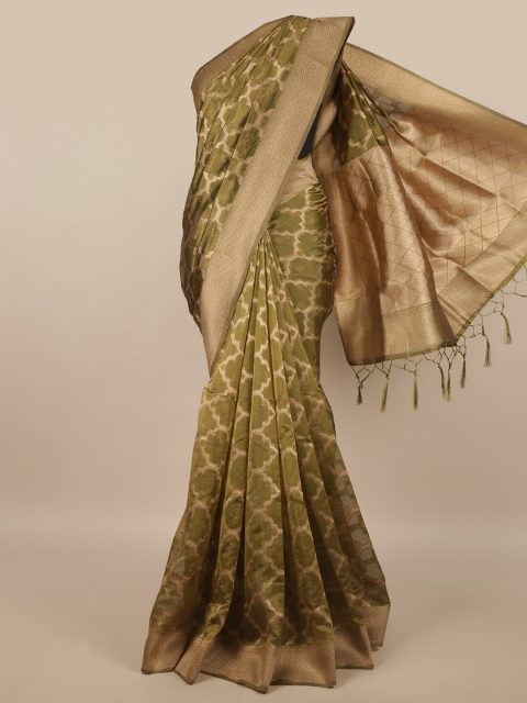 

Pothys Green & Gold-Toned Woven Design Zari Saree