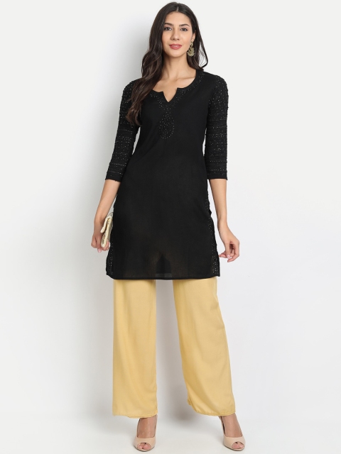 

HOUSE OF KARI Women Black Embroidered Chikankari Kurta