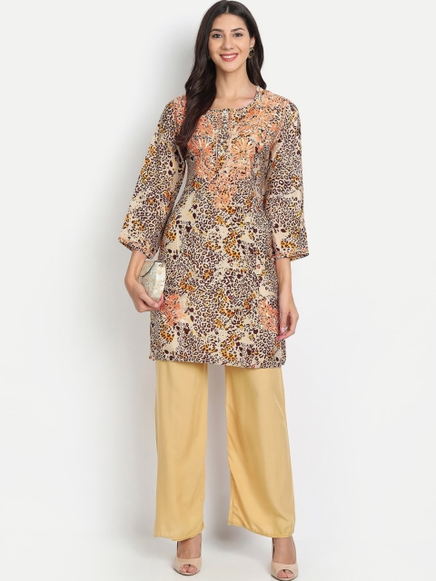 

HOUSE OF KARI Cream-Coloured & Black Chickenkari Embroidered Tunic