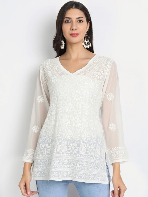 

HOUSE OF KARI White Embroidered Chikankari Tunic