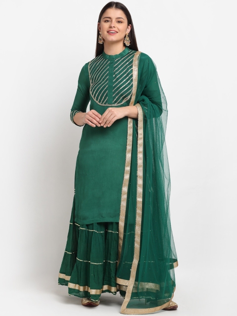 

anokherang Women Green Regular Mukaish Kurta with Sharara & With Dupatta