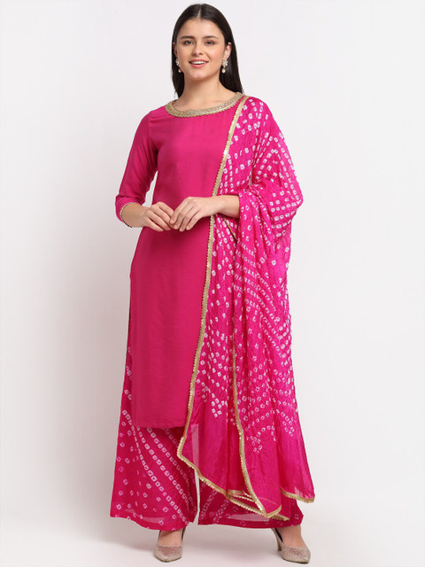 

anokherang Women Pink Sequinned Kurti with Palazzos & Dupatta