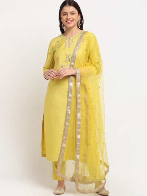 

anokherang Women Yellow Embroidered Angrakha Gotta Patti Kurta with Trousers & Dupatta