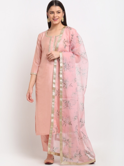 

anokherang Women Peach Floral Embroidered Gotta Patti Kurti with Palazzos & Dupatta
