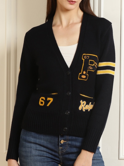 

Polo Ralph Lauren Women Navy Blue & Yellow Typography Printed Cardigan