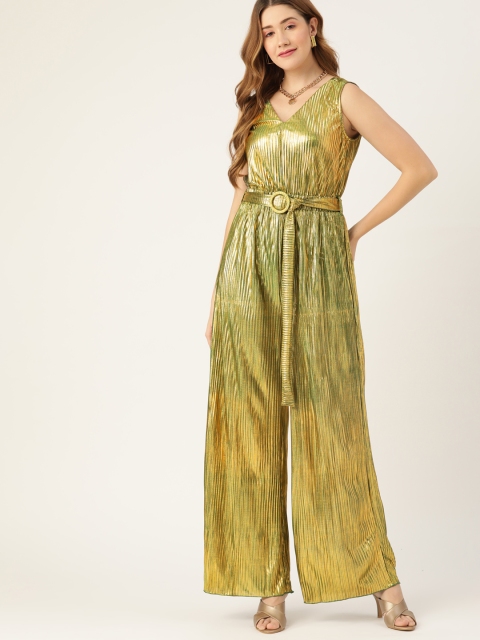 

DressBerry Women Green & Golden Striped Basic Jumpsuit