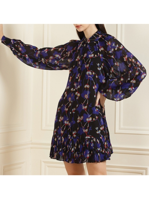 

Ted Baker Black & Blue Floral Printed A-Line Dress