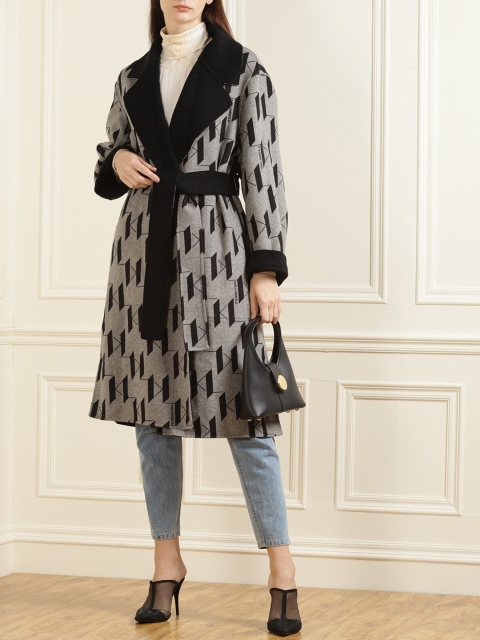 

Karl Lagerfeld Women Black & Grey Printed Reversible Cotton Coat