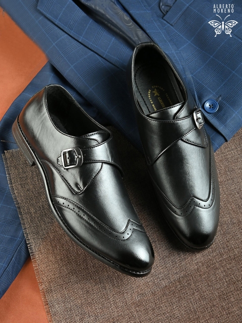 

ALBERTO MORENO Men Black Solid Formal Monk Shoes