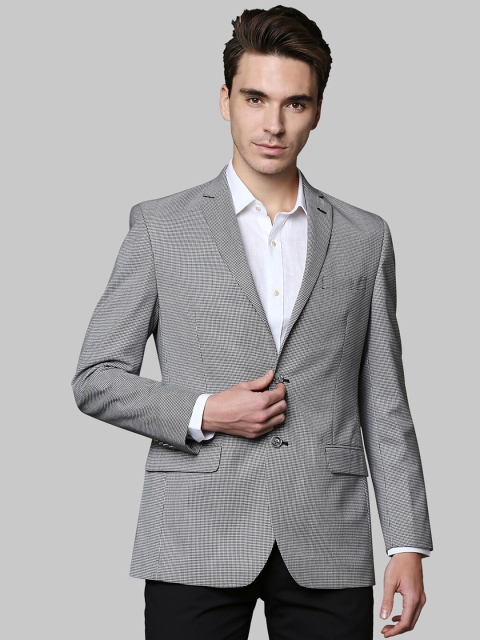 

Park Avenue Men Black & White Checked Single-Breasted Formal Blazer
