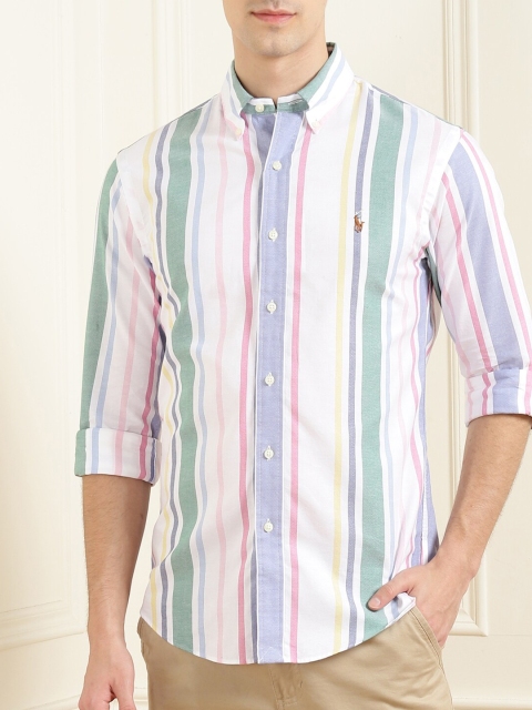 

Polo Ralph Lauren Men White Multi Stripes Semi Sheer Striped Casual Shirt
