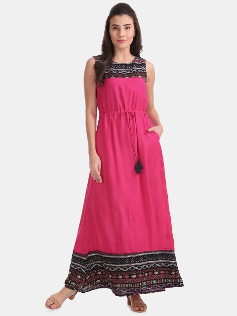 

Bronz Pink & Black Ethnic Motifs Maxi Dress