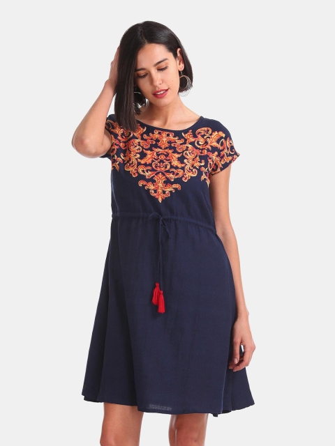 

Bronz Blue Printed Fit & Flare Dress