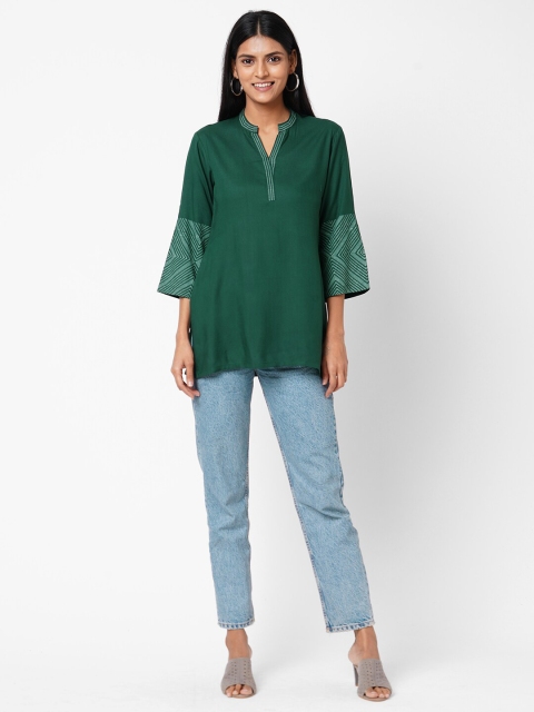 

KAMI KUBI Women Green Block Printed Regular Longline Top