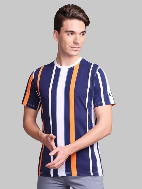 

Parx Men Blue Striped T-shirt