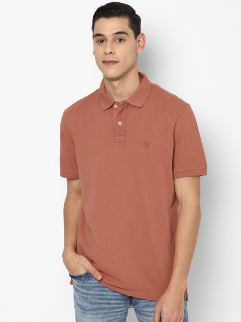 

AMERICAN EAGLE OUTFITTERS Men Taupe Polo Collar Pure Cotton T-shirt
