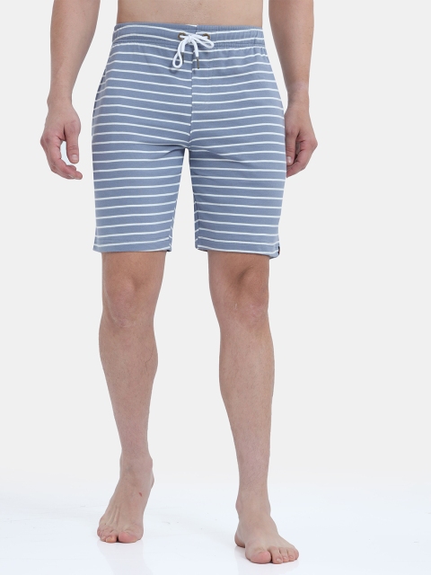 

Bareblow Men Grey & White Striped Lounge Shorts