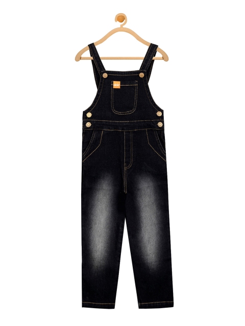 

Olele Girls Black Solid Cotton Straight Leg Denim Full Length Dungarees