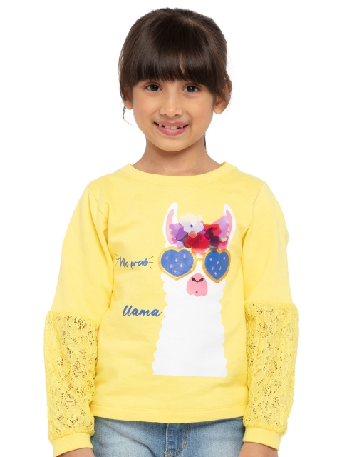 

UNDER FOURTEEN ONLY Yellow Graphic Printed Pure Cotton Top