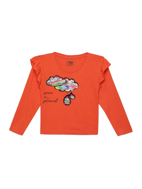 

UNDER FOURTEEN ONLY Orange Embellished Regular Top