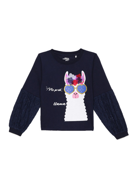

UNDER FOURTEEN ONLY Navy Blue & White Printed Pure Cotton Regular Top