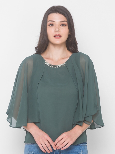 

Iti Green Georgette Cape Top