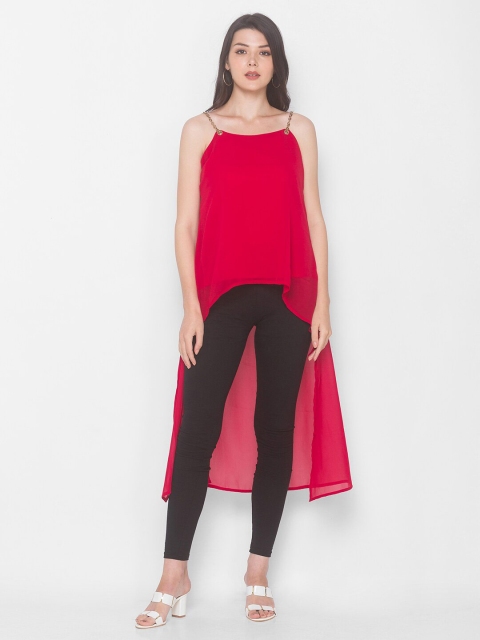 

Iti Red Georgette High-Low Longline Top