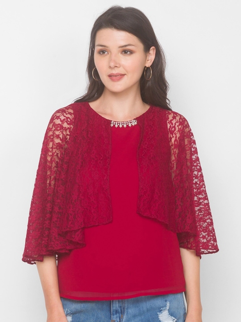 

Iti Maroon Georgette Cape Top