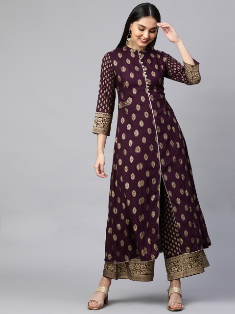 

FASHOR Women Purple Ethnic Motifs Printed Kurta with Palazzos