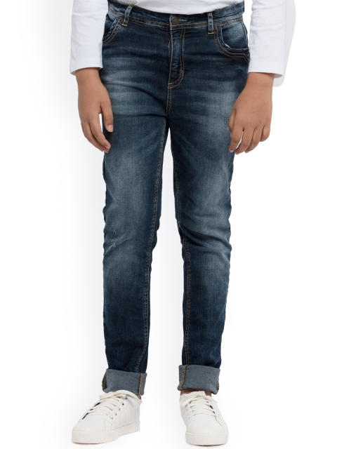 

UNDER FOURTEEN ONLY Boys Navy Blue Slim Fit Mildly Distressed Heavy Fade Jeans