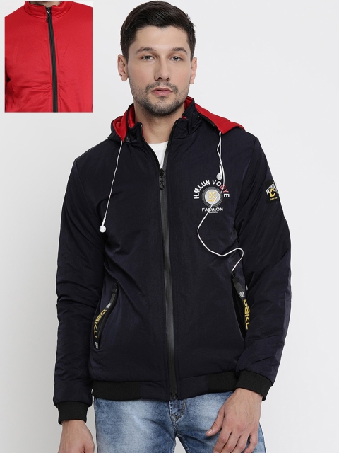 

V2 Value & Variety Men Navy Blue & Red Reversible Lightweight Hooded Jacket