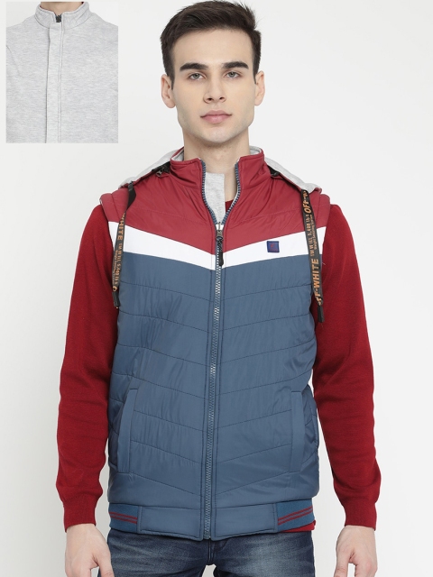 

V2 Value & Variety Men Teal Striped Lightweight Puffer Jacket
