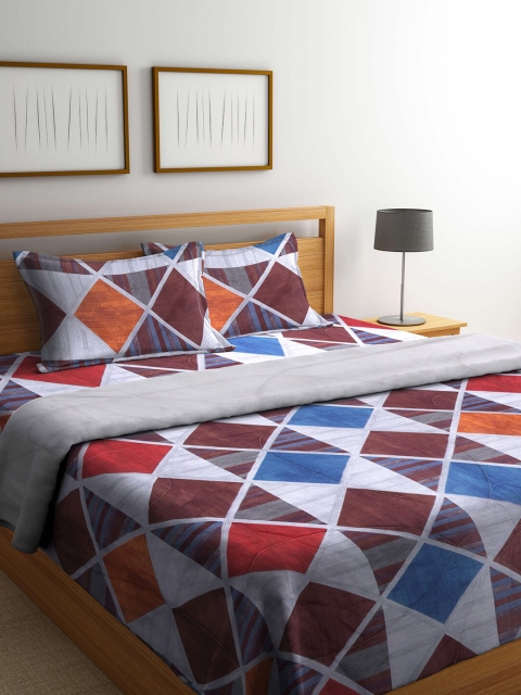

Arrabi Blue & Grey Geometric Printed 950 GSM Heavy Winter Double Bed Bedding Set